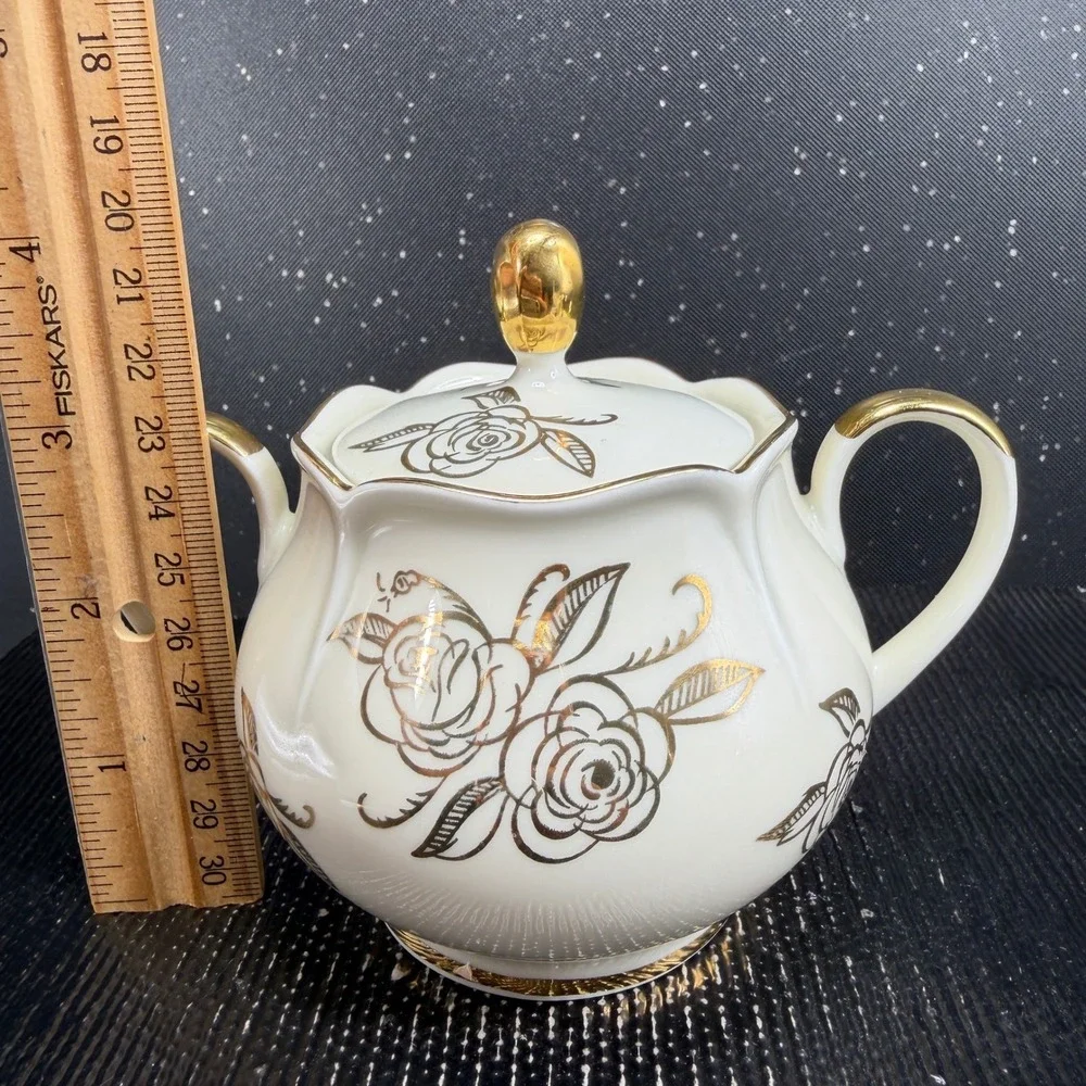 Bavaria Porcelain Sugar Bowl and Creamer Set Gold Rose Gilded Cream Vintage